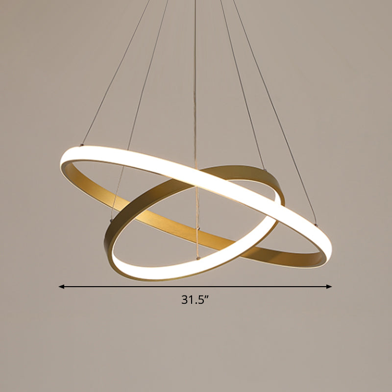 Gold Orbit Hanging Chandelier Postmodern Acrylic LED Pendant Light Kit, 23.5"/31.5" Wide Clearhalo 'Ceiling Lights' 'Chandeliers' 'Modern Chandeliers' 'Modern' Lighting' 295256