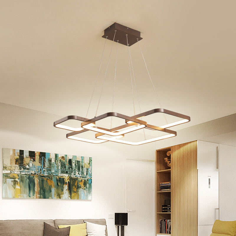 Square Acrylic Pendant Light Fixture Minimalist Coffee LED Chandelier Lighting, Warm/White Light Clearhalo 'Ceiling Lights' 'Chandeliers' 'Modern Chandeliers' 'Modern' Lighting' 295280