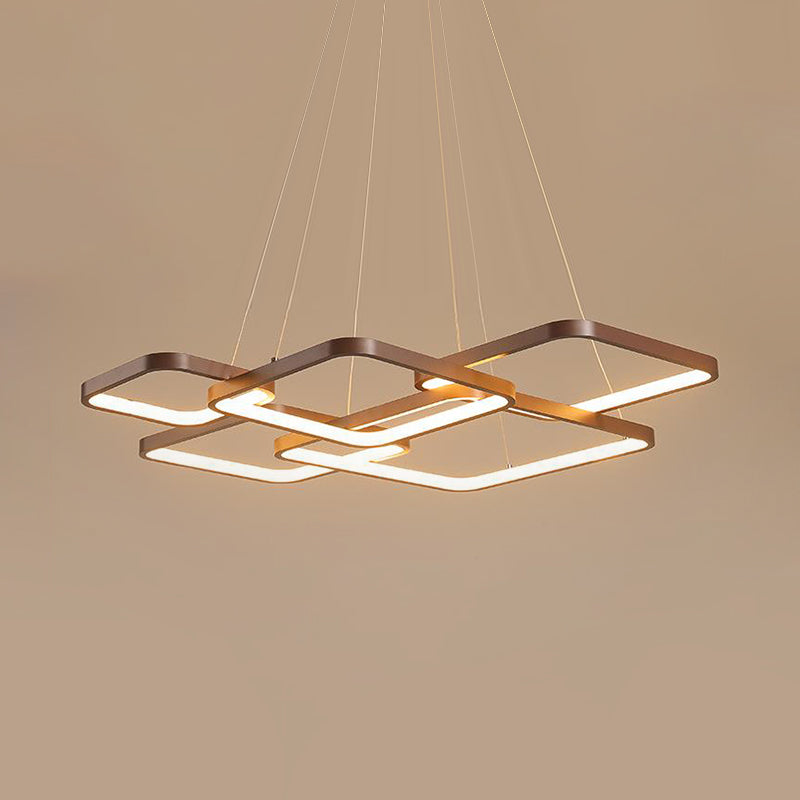 Square Acrylic Pendant Light Fixture Minimalist Coffee LED Chandelier Lighting, Warm/White Light Clearhalo 'Ceiling Lights' 'Chandeliers' 'Modern Chandeliers' 'Modern' Lighting' 295282