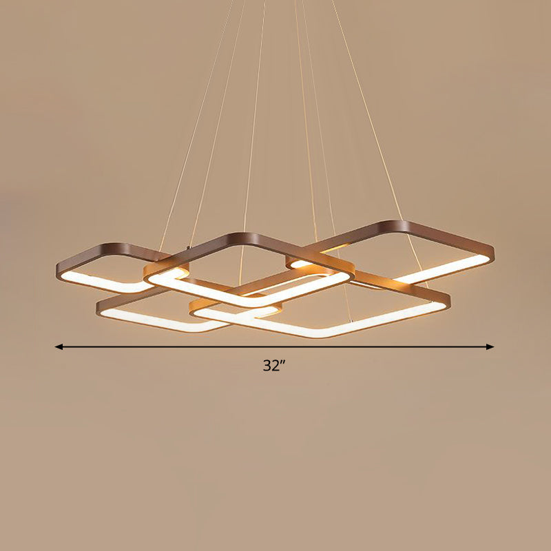 Square Acrylic Pendant Light Fixture Minimalist Coffee LED Chandelier Lighting, Warm/White Light Clearhalo 'Ceiling Lights' 'Chandeliers' 'Modern Chandeliers' 'Modern' Lighting' 295283