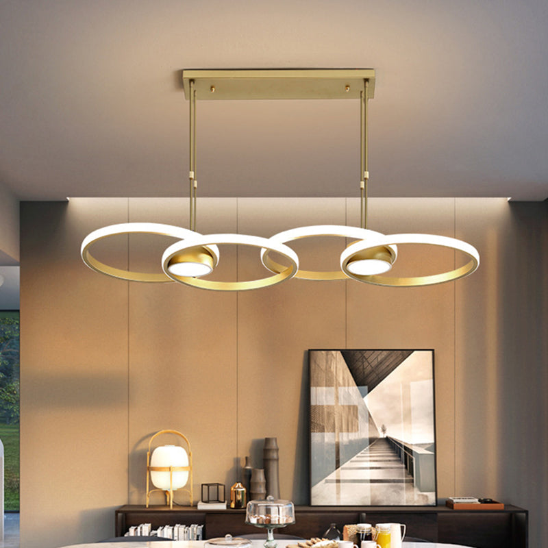 Gold Ring Island Light Fixture Postmodern Metal LED Pendant Light Kit, Warm/White Light Gold Clearhalo 'Ceiling Lights' 'Island Lights' Lighting' 295296