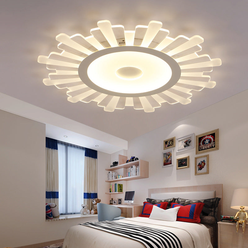 Acrylic Sun Ceiling Fixture Minimalist White 16.5"/20.5"/24.5" Wide LED Flush Mount Light, Warm/White/Inner Warm Outer White Light White Warm Clearhalo 'Ceiling Lights' 'Close To Ceiling Lights' 'Close to ceiling' 'Flush mount' Lighting' 295301