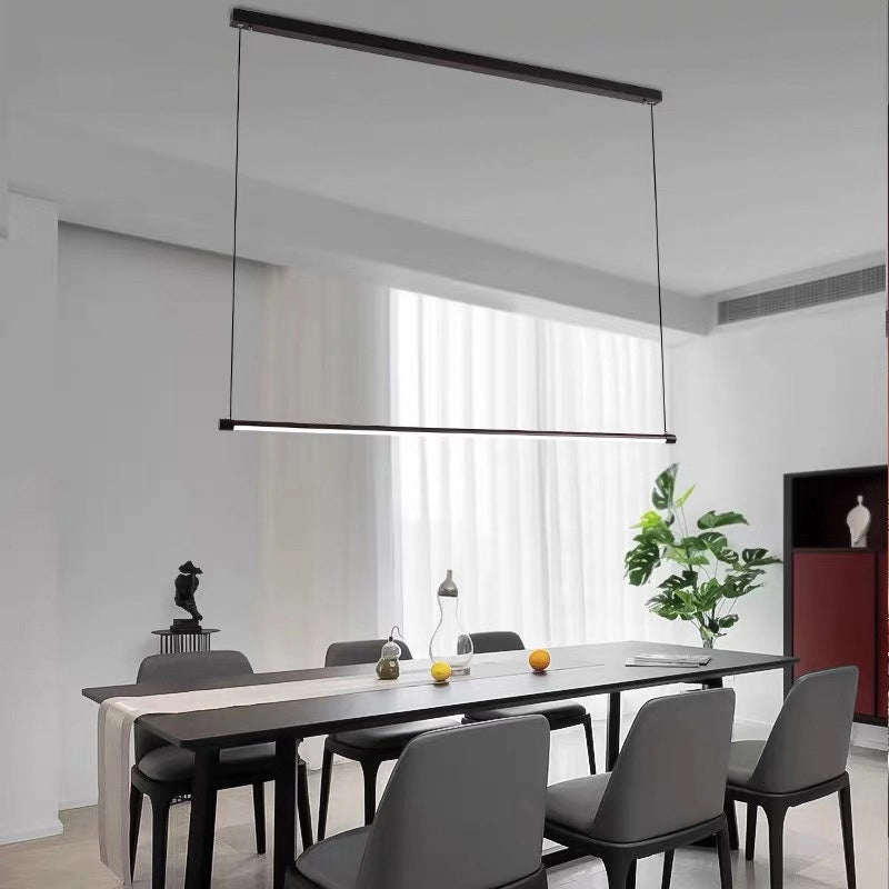 Ultra Slim Tube Island Lighting Modernity Metal LED Office Hanging Lamp in Black, Warm/White/Natural Light Black Clearhalo 'Ceiling Lights' 'Island Lights' Lighting' 295308