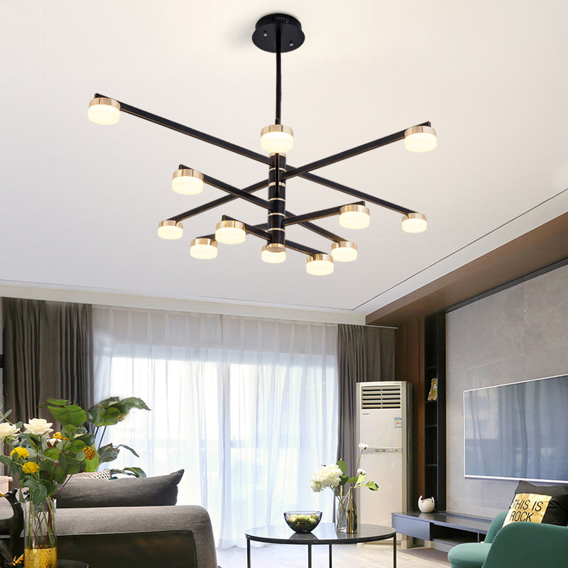 12-Head Living Room Chandelier Modern Stylish Black Ceiling Lamp with Sputnik Metallic Shade Black Clearhalo 'Ceiling Lights' 'Chandeliers' 'Modern Chandeliers' 'Modern' Lighting' 295313