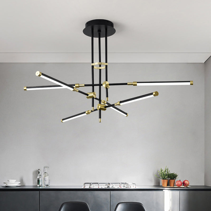 Modern Stick/Rectangular LED Chandelier Light Acrylic 6-Light Bedroom Ceiling Pendant in Black and Gold/White and Gold Black-Gold Stick Clearhalo 'Ceiling Lights' 'Chandeliers' 'Modern Chandeliers' 'Modern' Lighting' 295349