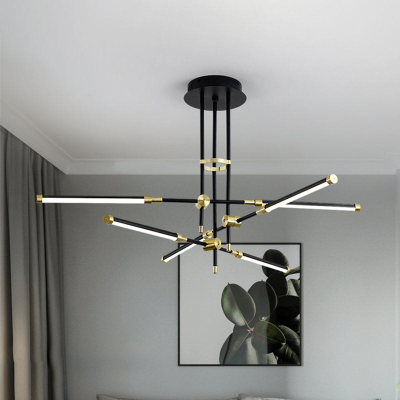 Modern Stick/Rectangular LED Chandelier Light Acrylic 6-Light Bedroom Ceiling Pendant in Black and Gold/White and Gold Clearhalo 'Ceiling Lights' 'Chandeliers' 'Modern Chandeliers' 'Modern' Lighting' 295350