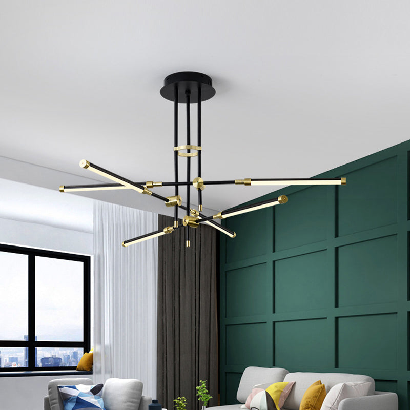 Modern Stick/Rectangular LED Chandelier Light Acrylic 6-Light Bedroom Ceiling Pendant in Black and Gold/White and Gold Clearhalo 'Ceiling Lights' 'Chandeliers' 'Modern Chandeliers' 'Modern' Lighting' 295351