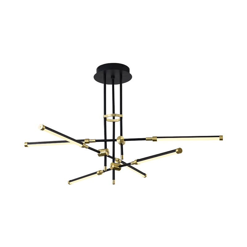 Modern Stick/Rectangular LED Chandelier Light Acrylic 6-Light Bedroom Ceiling Pendant in Black and Gold/White and Gold Clearhalo 'Ceiling Lights' 'Chandeliers' 'Modern Chandeliers' 'Modern' Lighting' 295352