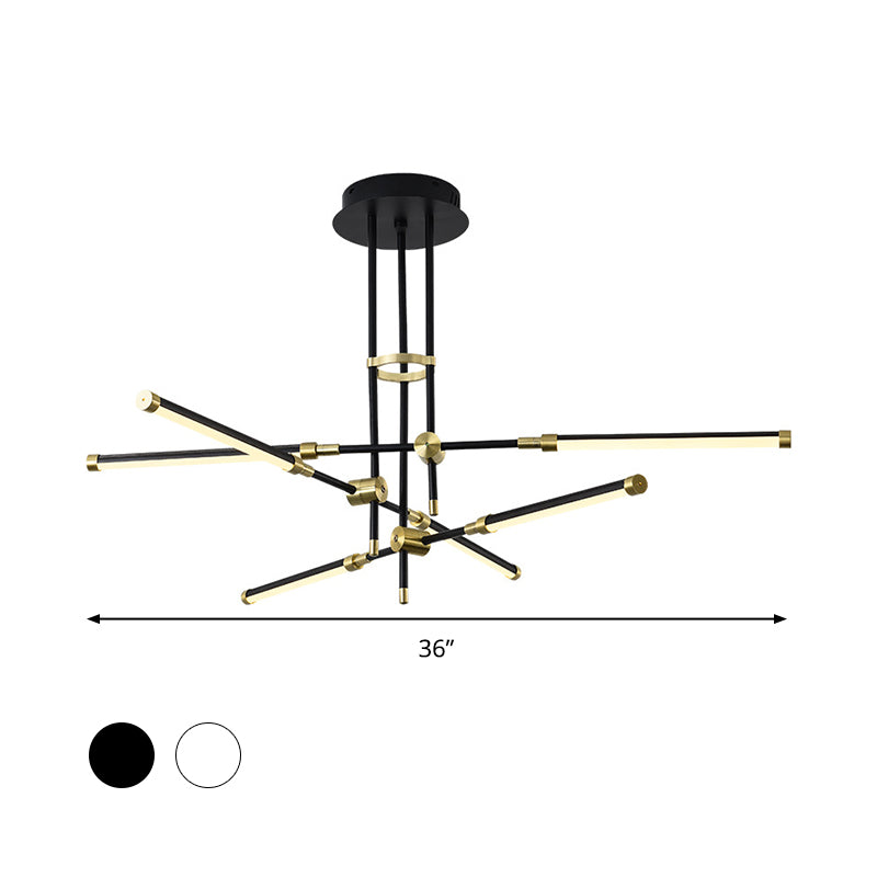 Modern Stick/Rectangular LED Chandelier Light Acrylic 6-Light Bedroom Ceiling Pendant in Black and Gold/White and Gold Clearhalo 'Ceiling Lights' 'Chandeliers' 'Modern Chandeliers' 'Modern' Lighting' 295353