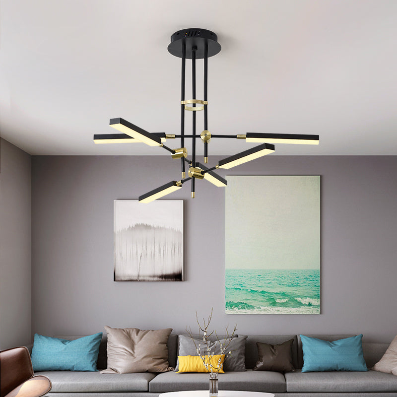 Modern Stick/Rectangular LED Chandelier Light Acrylic 6-Light Bedroom Ceiling Pendant in Black and Gold/White and Gold Black-Gold Rectangle Clearhalo 'Ceiling Lights' 'Chandeliers' 'Modern Chandeliers' 'Modern' Lighting' 295354