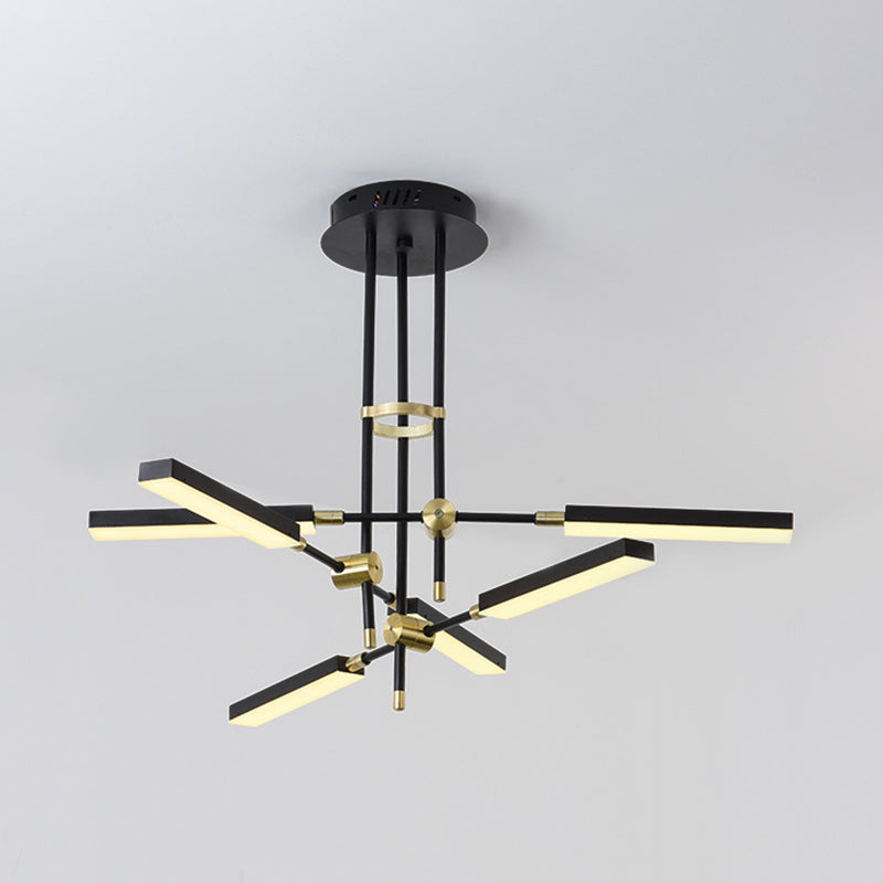 Modern Stick/Rectangular LED Chandelier Light Acrylic 6-Light Bedroom Ceiling Pendant in Black and Gold/White and Gold Clearhalo 'Ceiling Lights' 'Chandeliers' 'Modern Chandeliers' 'Modern' Lighting' 295355