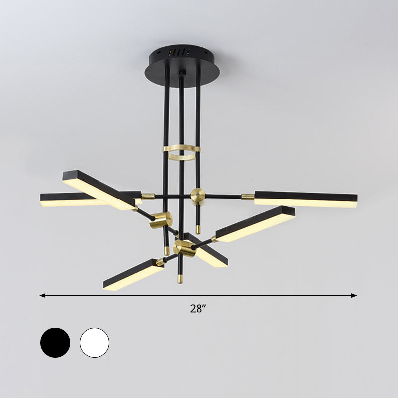 Modern Stick/Rectangular LED Chandelier Light Acrylic 6-Light Bedroom Ceiling Pendant in Black and Gold/White and Gold Clearhalo 'Ceiling Lights' 'Chandeliers' 'Modern Chandeliers' 'Modern' Lighting' 295356