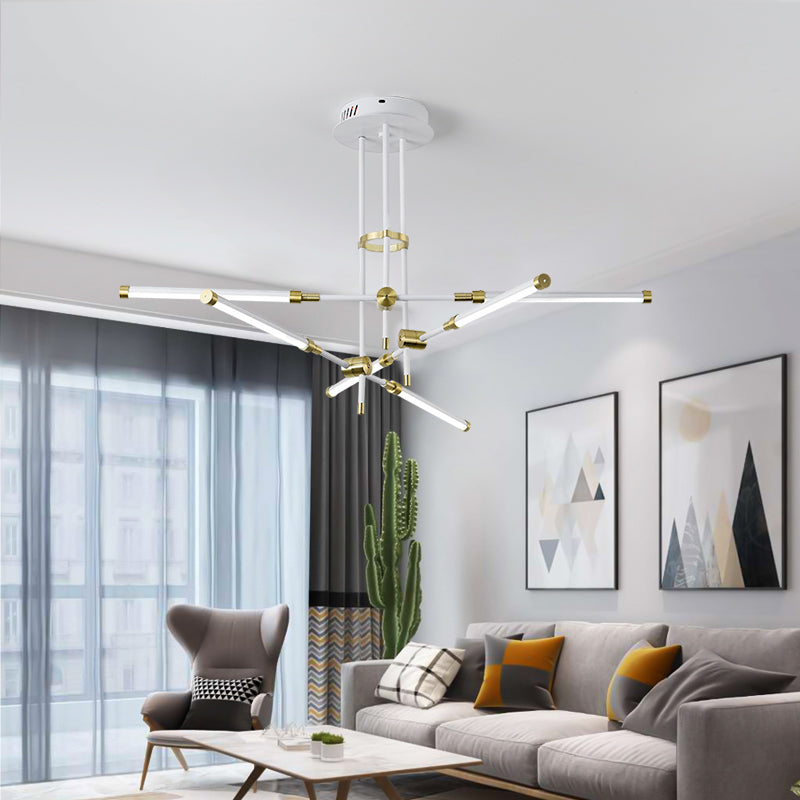 Modern Stick/Rectangular LED Chandelier Light Acrylic 6-Light Bedroom Ceiling Pendant in Black and Gold/White and Gold White-Gold Stick Clearhalo 'Ceiling Lights' 'Chandeliers' 'Modern Chandeliers' 'Modern' Lighting' 295357