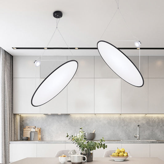 Black Oval Ceiling Pendant Minimalist LED Panel Acrylic Chandelier in Warm Light Clearhalo 'Ceiling Lights' 'Chandeliers' 'Modern Chandeliers' 'Modern' Lighting' 295362