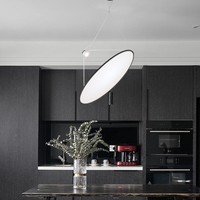 Black Oval Ceiling Pendant Minimalist LED Panel Acrylic Chandelier in Warm Light Clearhalo 'Ceiling Lights' 'Chandeliers' 'Modern Chandeliers' 'Modern' Lighting' 295363