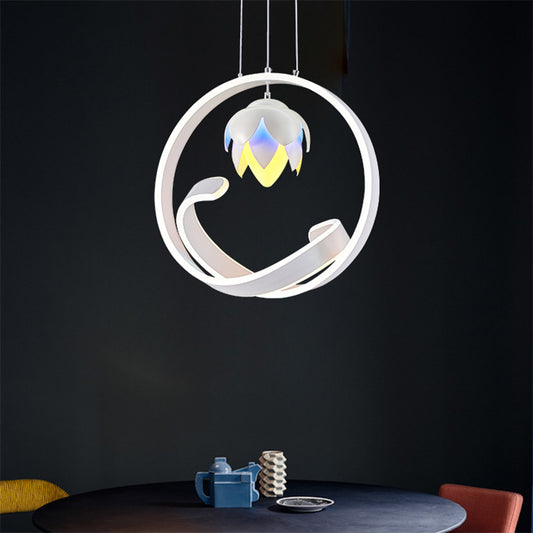 Modern Stylish Lotus Hanging Pendant Acrylic Dining Room LED Chandelier Lamp in White White Clearhalo 'Ceiling Lights' 'Chandeliers' 'Modern Chandeliers' 'Modern' Lighting' 295392