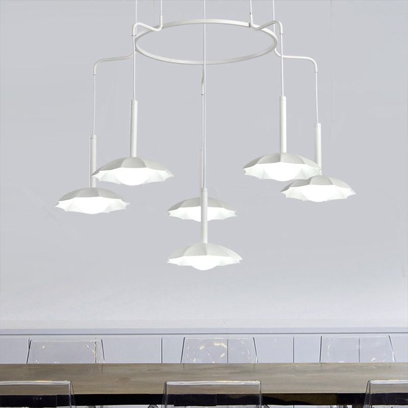 6-Head Living Room Chandelier Modernist Style White Hanging Ceiling Light with Floral Acrylic Shade Clearhalo 'Ceiling Lights' 'Chandeliers' 'Modern Chandeliers' 'Modern' Lighting' 295397