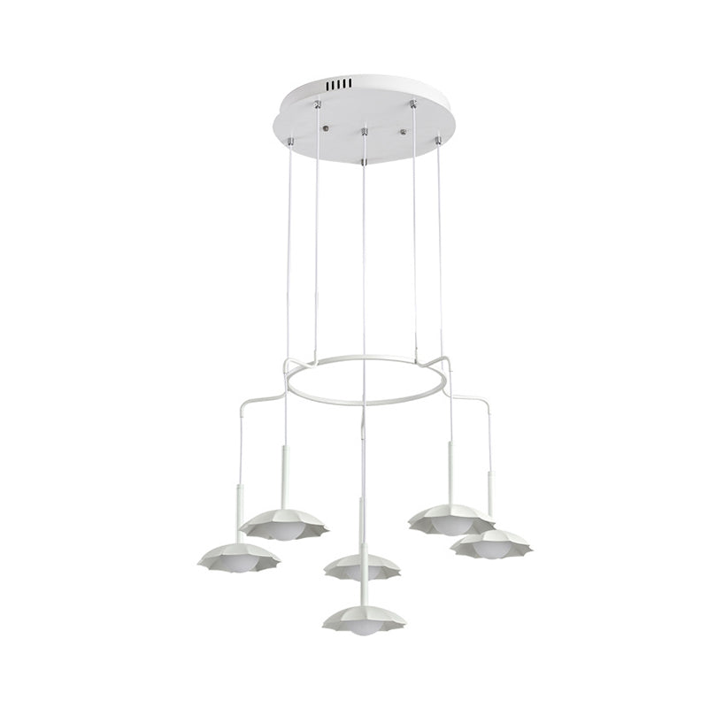 6-Head Living Room Chandelier Modernist Style White Hanging Ceiling Light with Floral Acrylic Shade Clearhalo 'Ceiling Lights' 'Chandeliers' 'Modern Chandeliers' 'Modern' Lighting' 295399