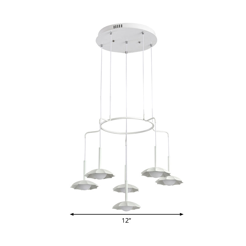 6-Head Living Room Chandelier Modernist Style White Hanging Ceiling Light with Floral Acrylic Shade Clearhalo 'Ceiling Lights' 'Chandeliers' 'Modern Chandeliers' 'Modern' Lighting' 295400