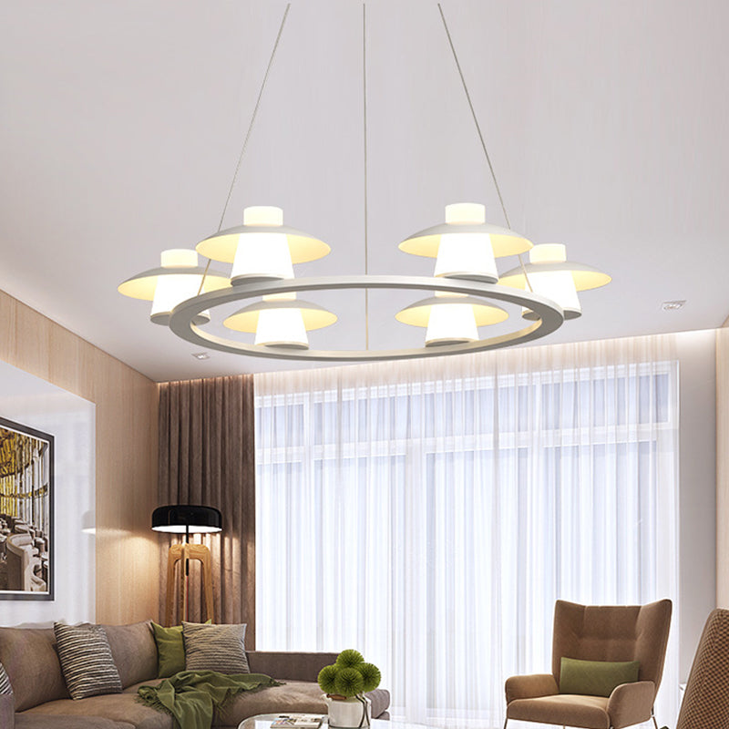 Mushroom Acrylic Chandelier Pendant Modernist 6/8-Head White LED Hanging Ceiling Lamp in Warm/White Light 6 White Clearhalo 'Ceiling Lights' 'Chandeliers' 'Modern Chandeliers' 'Modern' Lighting' 295411