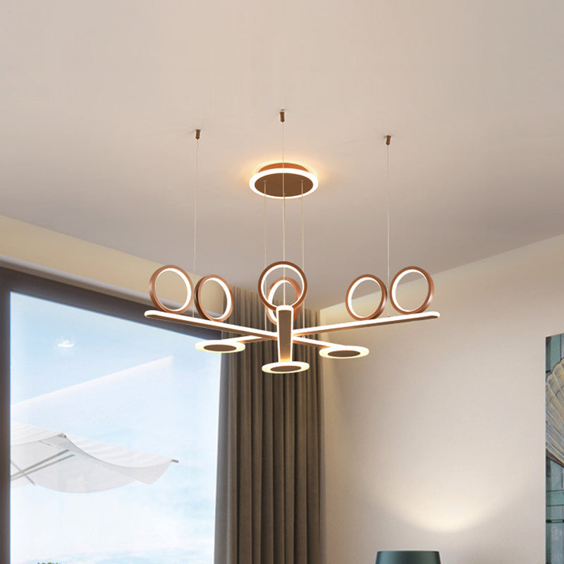 Crossed Bar Chandelier Light Modern Style Metallic LED Coffee Hanging Lighting in Warm/White Light Coffee Warm Clearhalo 'Ceiling Lights' 'Chandeliers' 'Modern Chandeliers' 'Modern' Lighting' 295439