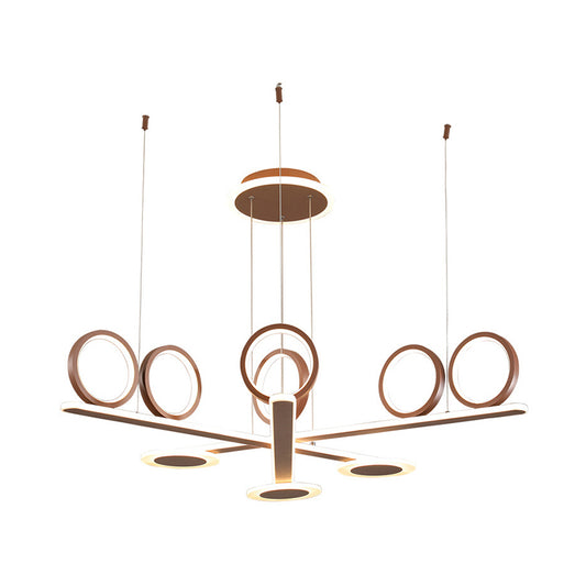 Crossed Bar Chandelier Light Modern Style Metallic LED Coffee Hanging Lighting in Warm/White Light Clearhalo 'Ceiling Lights' 'Chandeliers' 'Modern Chandeliers' 'Modern' Lighting' 295442