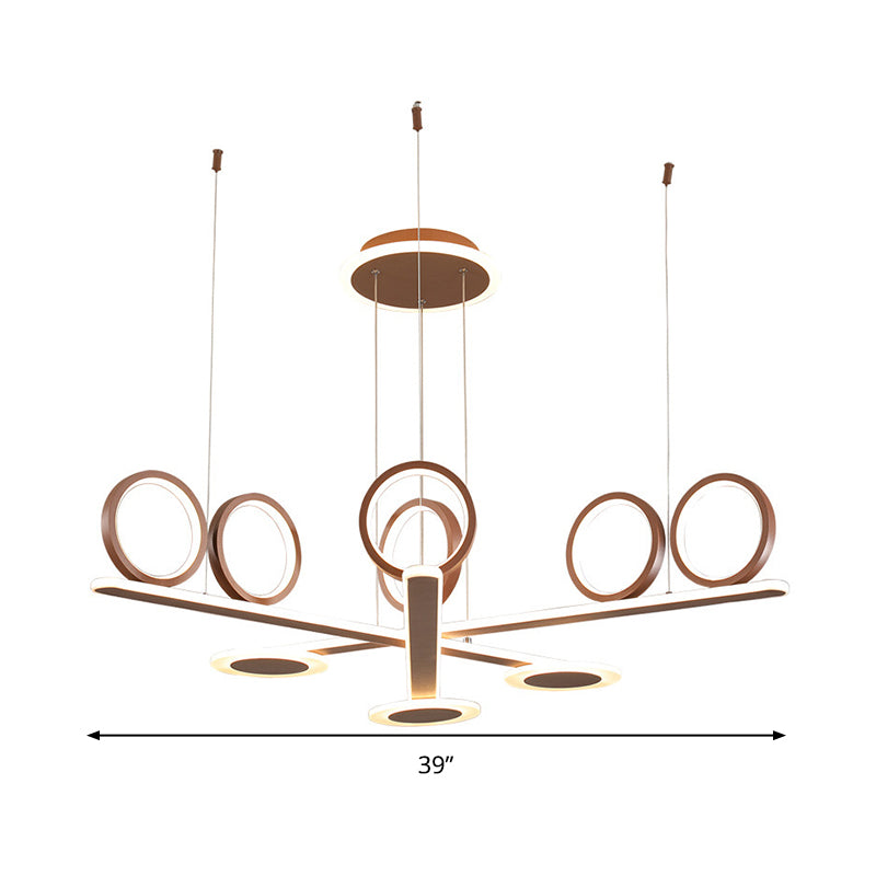 Crossed Bar Chandelier Light Modern Style Metallic LED Coffee Hanging Lighting in Warm/White Light Clearhalo 'Ceiling Lights' 'Chandeliers' 'Modern Chandeliers' 'Modern' Lighting' 295443