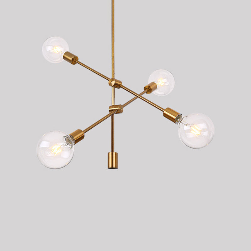 Adjustable Crossed Pendant Lighting Contemporary Metallic 4 Bulbs Gold Chandelier Light with Clear Glass Globe Shade Clearhalo 'Ceiling Lights' 'Chandeliers' 'Modern Chandeliers' 'Modern' Lighting' 295470