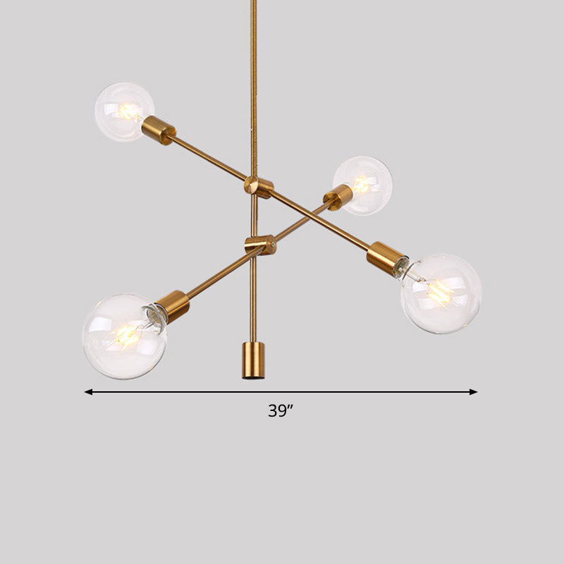 Adjustable Crossed Pendant Lighting Contemporary Metallic 4 Bulbs Gold Chandelier Light with Clear Glass Globe Shade Clearhalo 'Ceiling Lights' 'Chandeliers' 'Modern Chandeliers' 'Modern' Lighting' 295471