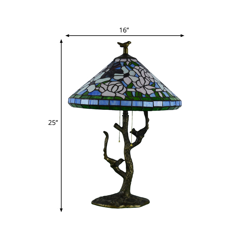 Stained Glass Brass Empire Table Light Orange Rose/Lotus Tiffany Style Nightstand for Bedside Clearhalo 'Lamps' 'Table Lamps' Lighting' 295480