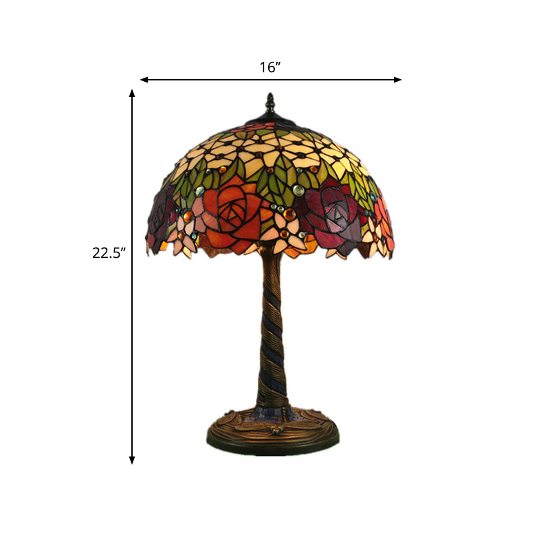 1 Light Flower Nightstand Lamp Tiffany Style Brass Stained Glass Night Table Light for Bedroom Clearhalo 'Lamps' 'Table Lamps' Lighting' 295487