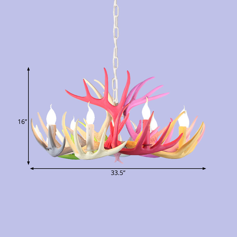 16"/23" Wide Antler Resin Chandelier Lighting Traditionary 4/6/8 Heads Living Room Pendant Lamp in Blue-Pink-Yellow Clearhalo 'Ceiling Lights' 'Chandeliers' Lighting' options 295496