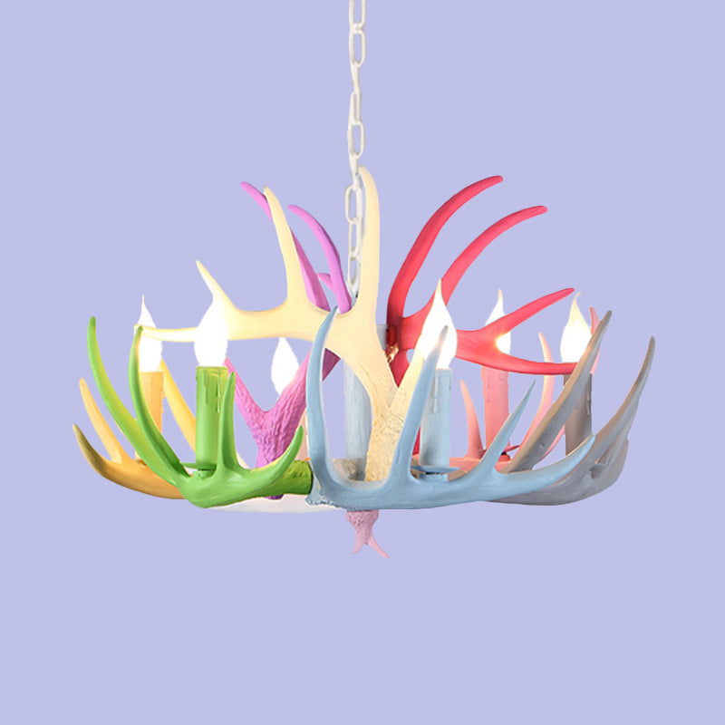 16"/23" Wide Antler Resin Chandelier Lighting Traditionary 4/6/8 Heads Living Room Pendant Lamp in Blue-Pink-Yellow Clearhalo 'Ceiling Lights' 'Chandeliers' Lighting' options 295505