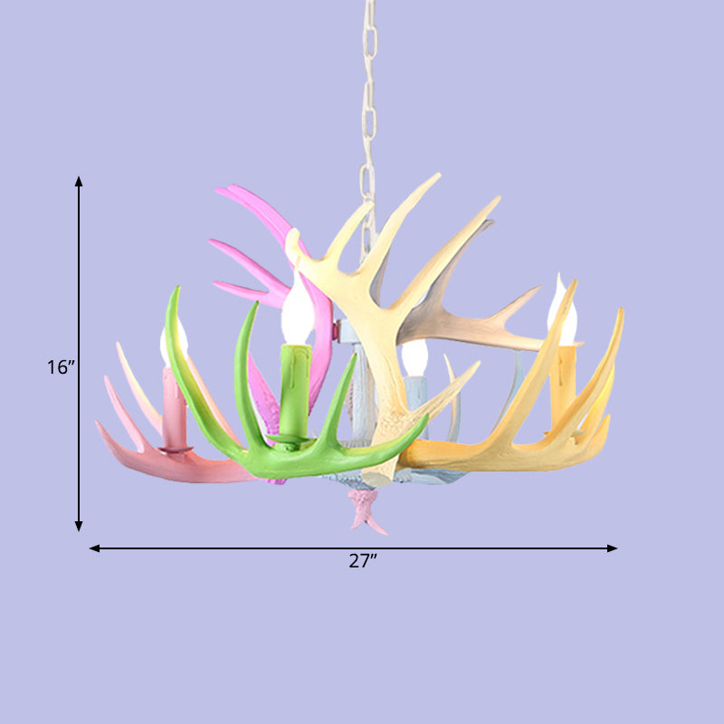 16"/23" Wide Antler Resin Chandelier Lighting Traditionary 4/6/8 Heads Living Room Pendant Lamp in Blue-Pink-Yellow Clearhalo 'Ceiling Lights' 'Chandeliers' Lighting' options 295509