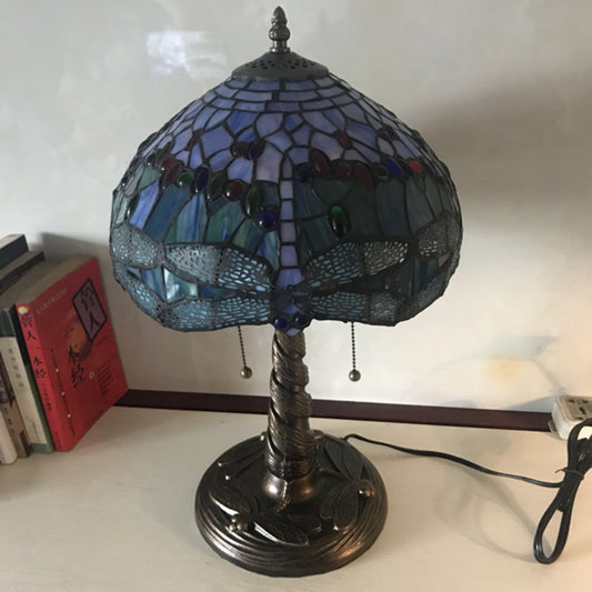 Mediterranean Dragonfly Nightstand Light 1 Light Stained Glass Table Lamp in Bronze for Bedroom Bronze Clearhalo 'Lamps' 'Table Lamps' Lighting' 295515