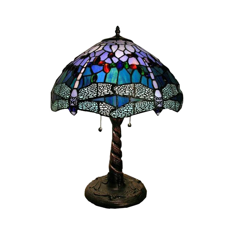 Mediterranean Dragonfly Nightstand Light 1 Light Stained Glass Table Lamp in Bronze for Bedroom Clearhalo 'Lamps' 'Table Lamps' Lighting' 295517