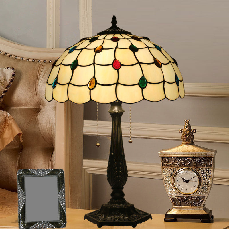 Beaded Table Light Tiffany Style Stained Glass 1 Light Antique Brass Nightstand for Bedside Antique Brass Clearhalo 'Lamps' 'Table Lamps' Lighting' 295520