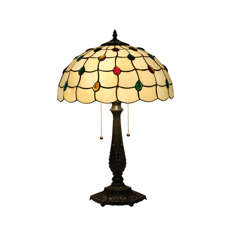 Beaded Table Light Tiffany Style Stained Glass 1 Light Antique Brass Nightstand for Bedside Clearhalo 'Lamps' 'Table Lamps' Lighting' 295522