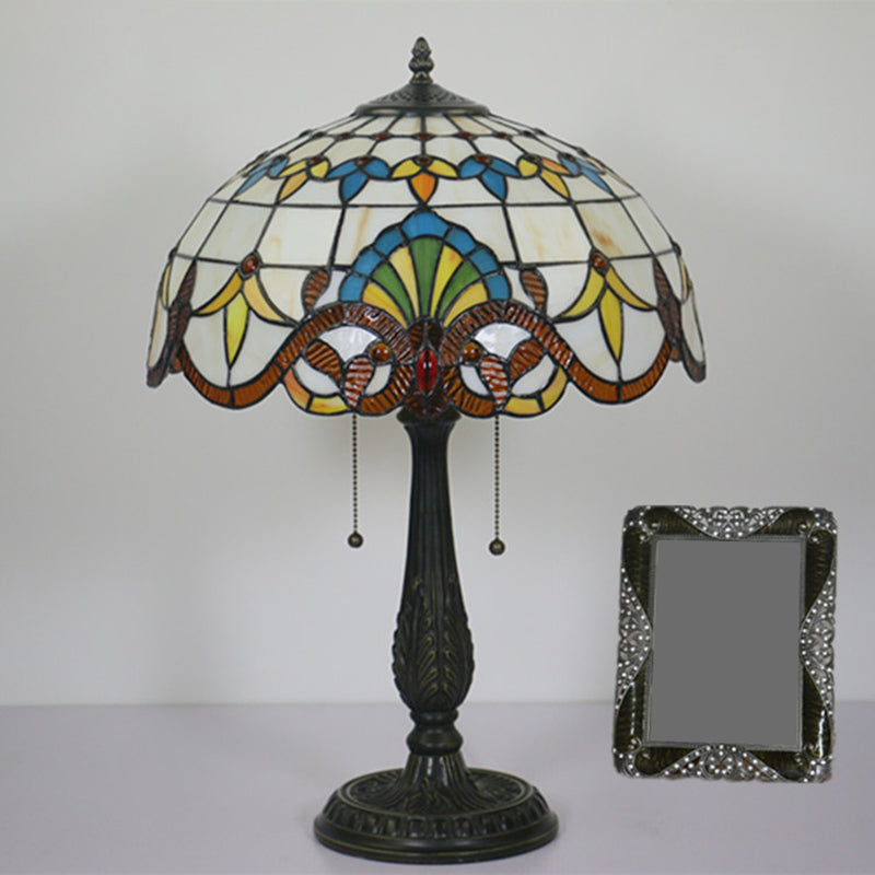 Flower Night Table Light Tiffany Stained Glass 1 Light Antique Brass Nightstand for Living Room Antique Brass Clearhalo 'Lamps' 'Table Lamps' Lighting' 295525