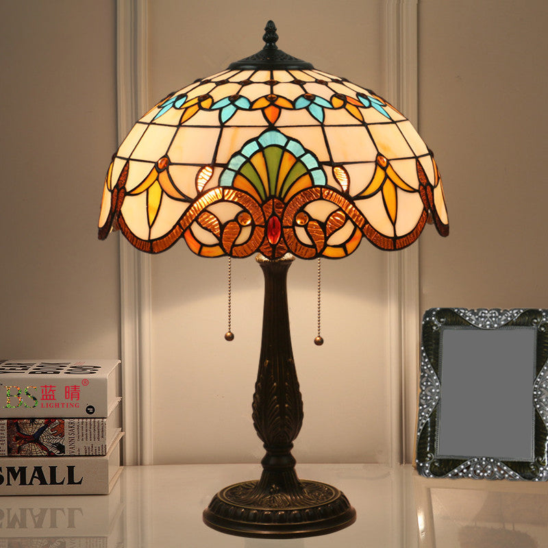 Flower Night Table Light Tiffany Stained Glass 1 Light Antique Brass Nightstand for Living Room Clearhalo 'Lamps' 'Table Lamps' Lighting' 295526