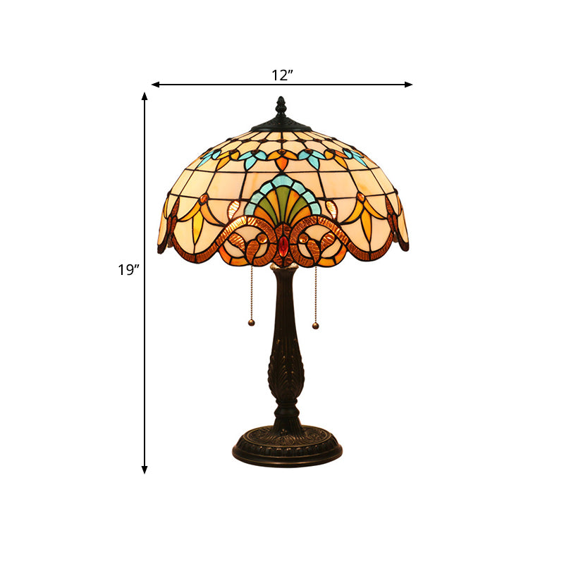 Flower Night Table Light Tiffany Stained Glass 1 Light Antique Brass Nightstand for Living Room Clearhalo 'Lamps' 'Table Lamps' Lighting' 295528