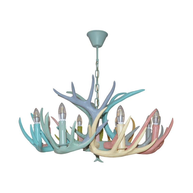 Resin Deer Antler Hanging Chandelier Rustic 4/6/8 Bulbs Bedroom Ceiling Pendant Light in Red-Green-Pink-Blue Clearhalo 'Ceiling Lights' 'Chandeliers' Lighting' options 295533