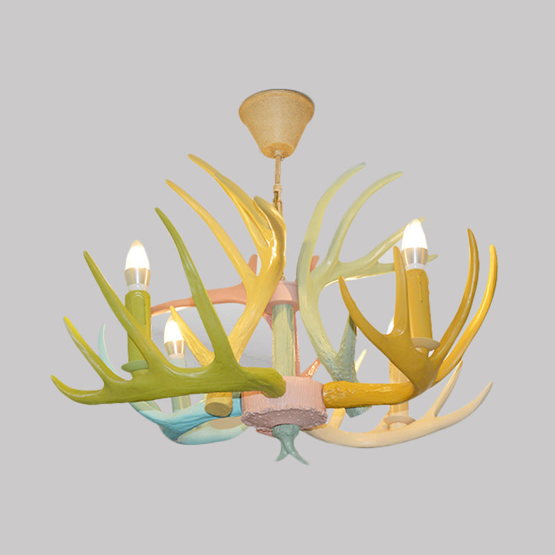 Resin Deer Antler Hanging Chandelier Rustic 4/6/8 Bulbs Bedroom Ceiling Pendant Light in Red-Green-Pink-Blue Clearhalo 'Ceiling Lights' 'Chandeliers' Lighting' options 295539