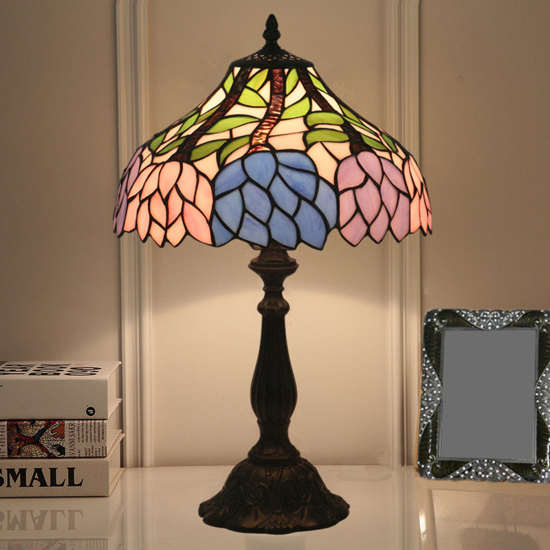 Mediterranean Dragonfly/Star/Tulip Nightstand Lamp Single Head Stained Glass Table Light in Bronze for Bedside Clearhalo 'Lamps' 'Table Lamps' Lighting' 295546