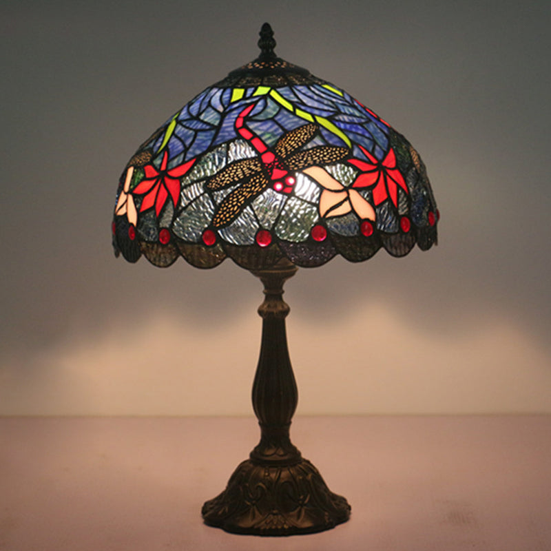 Mediterranean Dragonfly/Star/Tulip Nightstand Lamp Single Head Stained Glass Table Light in Bronze for Bedside Clearhalo 'Lamps' 'Table Lamps' Lighting' 295549