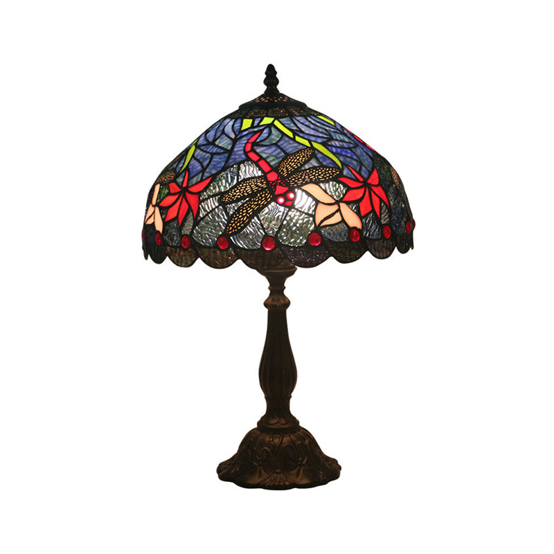 Mediterranean Dragonfly/Star/Tulip Nightstand Lamp Single Head Stained Glass Table Light in Bronze for Bedside Clearhalo 'Lamps' 'Table Lamps' Lighting' 295550