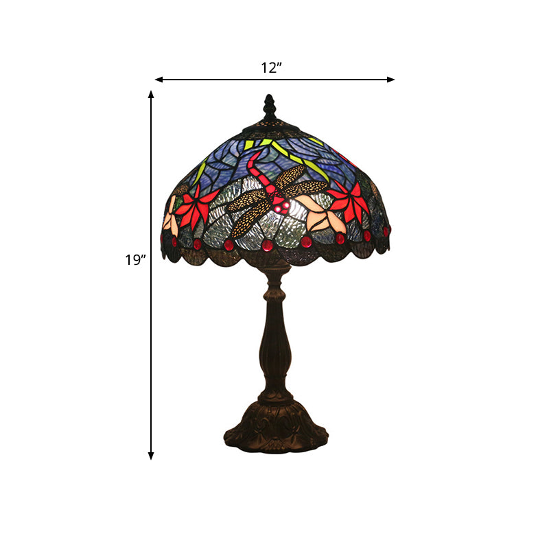 Mediterranean Dragonfly/Star/Tulip Nightstand Lamp Single Head Stained Glass Table Light in Bronze for Bedside Clearhalo 'Lamps' 'Table Lamps' Lighting' 295551