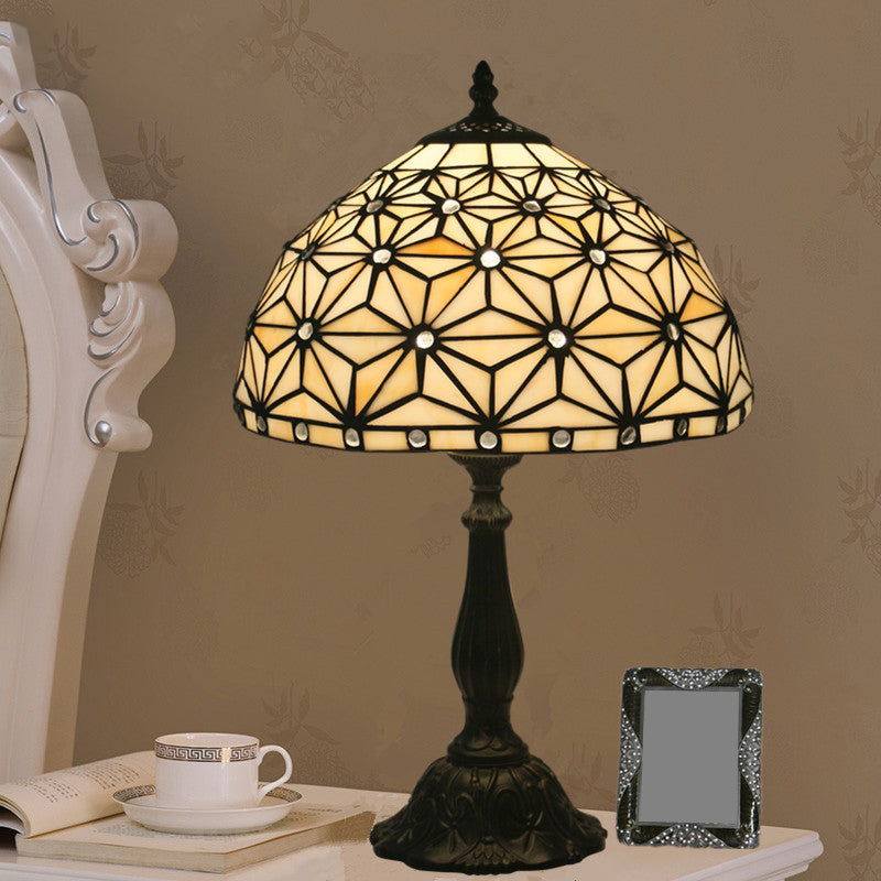 Mediterranean Dragonfly/Star/Tulip Nightstand Lamp Single Head Stained Glass Table Light in Bronze for Bedside Clearhalo 'Lamps' 'Table Lamps' Lighting' 295552