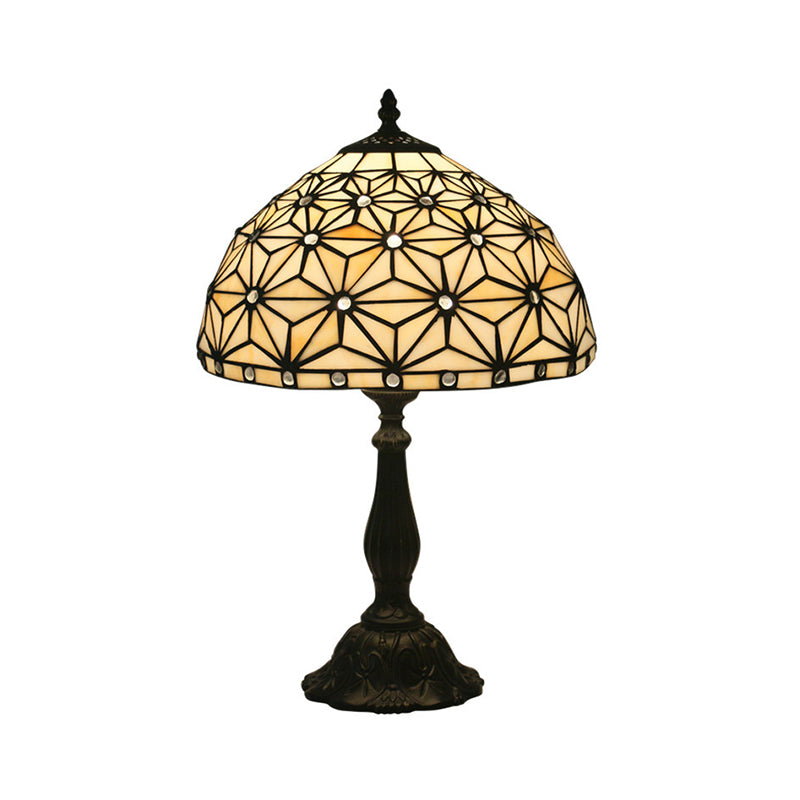 Mediterranean Dragonfly/Star/Tulip Nightstand Lamp Single Head Stained Glass Table Light in Bronze for Bedside Clearhalo 'Lamps' 'Table Lamps' Lighting' 295553