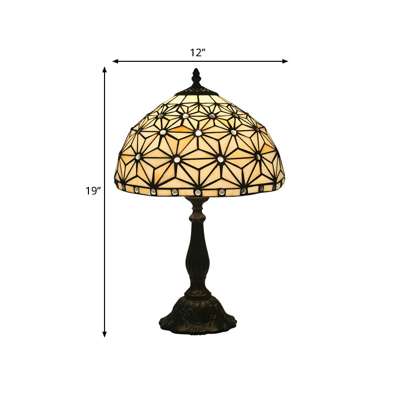 Mediterranean Dragonfly/Star/Tulip Nightstand Lamp Single Head Stained Glass Table Light in Bronze for Bedside Clearhalo 'Lamps' 'Table Lamps' Lighting' 295554